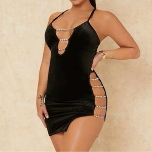 Chain Detail Cutout Velvet Mini Dress